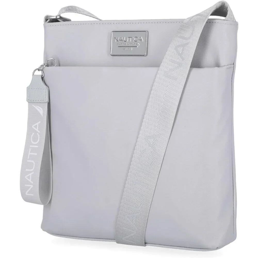 Women's Ice Grey Nylon Crossbody Bag Purse with Adjustable Shoulder Strap